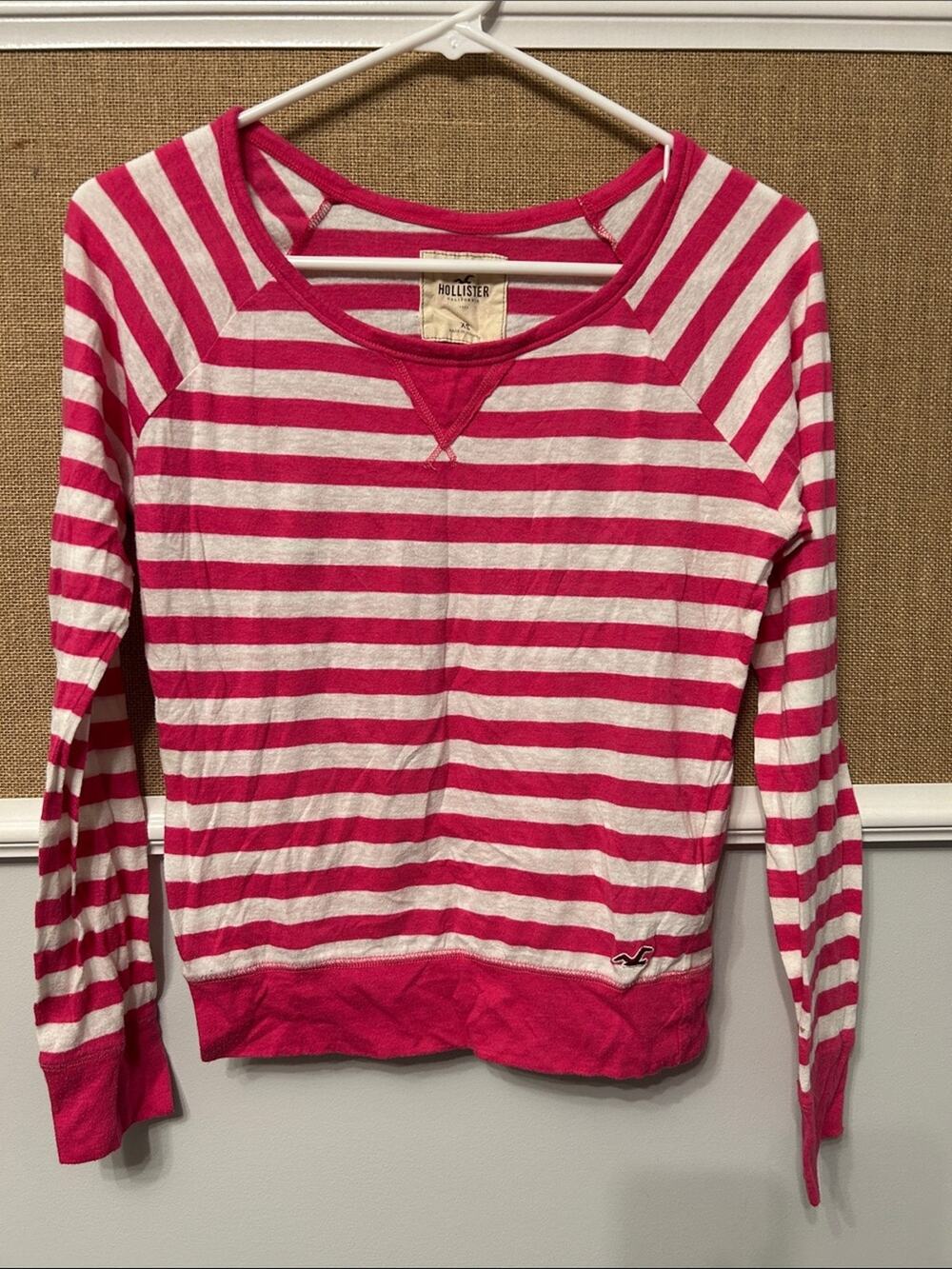 Hollister Pink & White Striped Crewneck Sweater